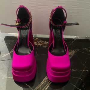 Versace Medusa Head Charm Satin Platform Pumps